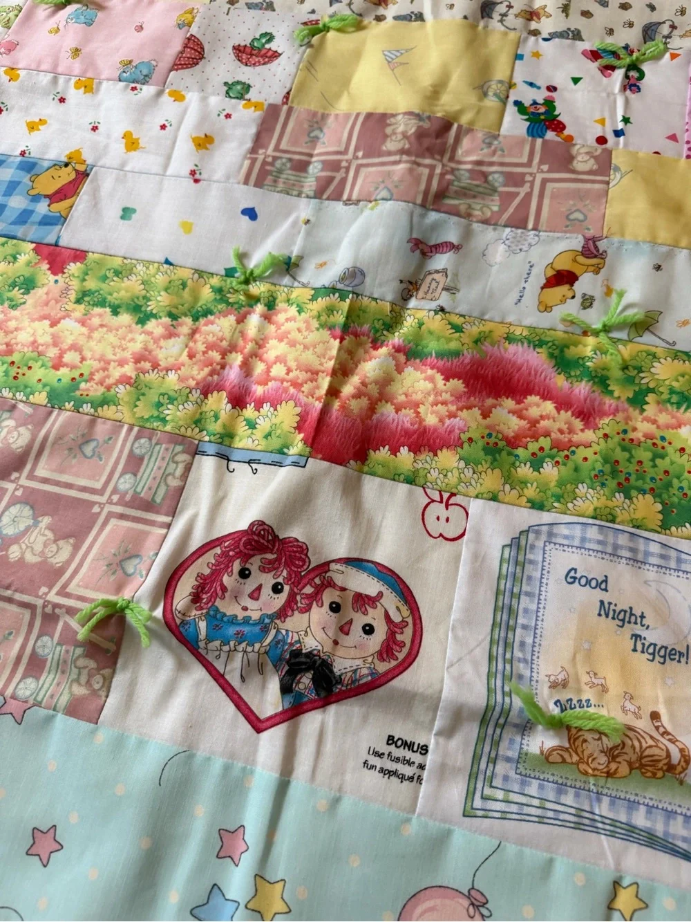 NEW Vintage Baby Toddler Quilt Patchwork Handmade Nursery Rhymes Winnie The Pooh